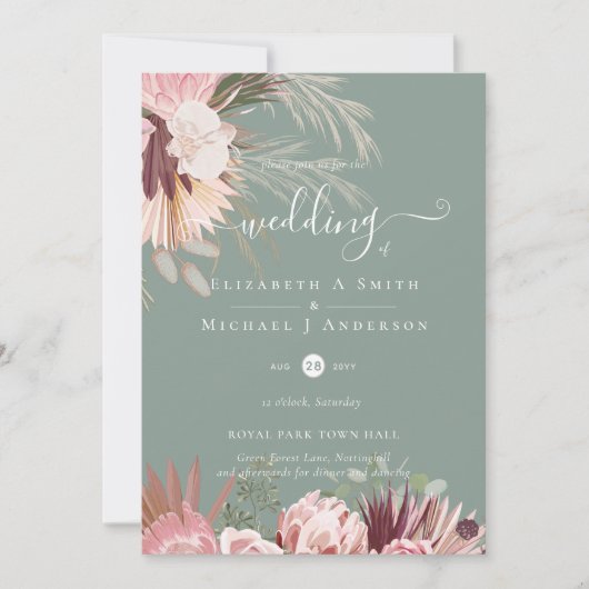 Bourgogne Wine Pampas Grass Tropical Weddenschap (Voorkant)