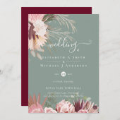 Bourgogne Wine Pampas Grass Tropical Weddenschap (Voorkant / Achterkant)