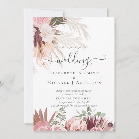 Bourgogne Wine Pampas Grass Tropical Weddenschap (Voorkant)