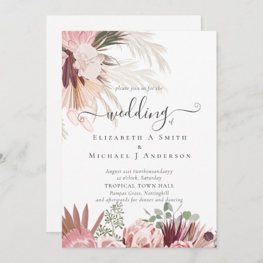 Bourgogne Wine Pampas Grass Tropical Weddenschap (Voorkant / Achterkant)