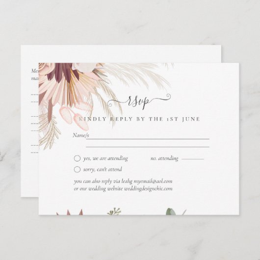 Bourgogne Wine Pampas Grass Tropical Weddenschap Briefkaart (Voorkant / Achterkant)