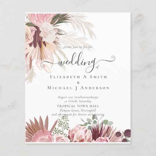 Bourgogne Wine Pampas Grass Tropical Weddenschap Flyer (Voorkant)