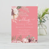 Bourgogne Wine Pampas Grass Tropical Weddenschap Kaart (Staand voorkant)