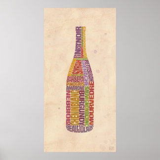 Bourgogne Wine Word Bottle Poster