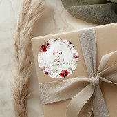 Bourgogne Winter Elegance Bruiloft Ronde Sticker