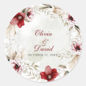 Bourgogne Winter Elegance Bruiloft Ronde Sticker (Voorkant)