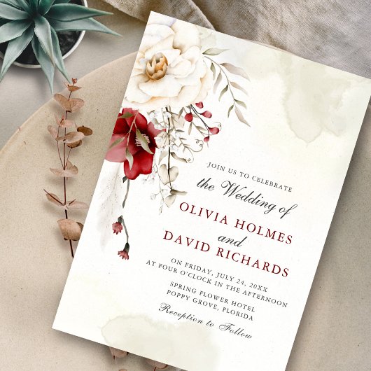 Bourgogne Winter Elegantie bruiloft uitnodiging