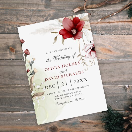 Bourgogne Winter Elegantie bruiloft uitnodiging