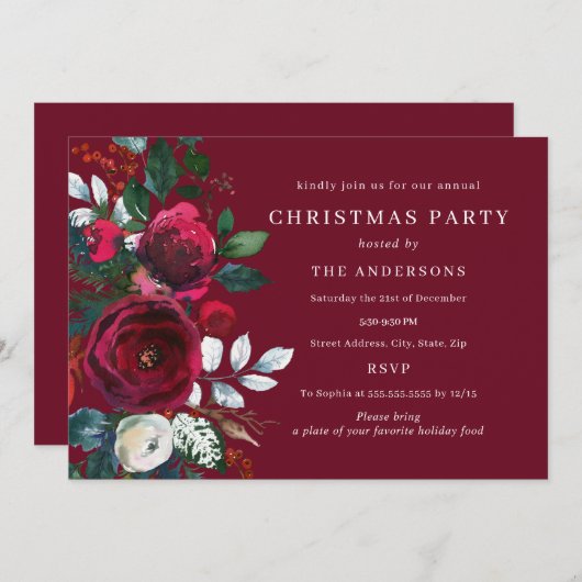 Bourgogne Winter gebladerte Kerstfeest Kaart (Voorkant / Achterkant)