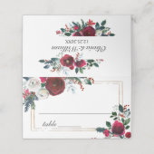 Bourgogne Winter Rozen Foliage Trouwtafel Plaatskaartje (Buitenkant ongevouwen)