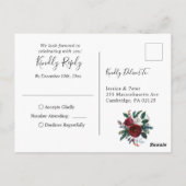 Bourgogne Winter Rozen Groen Bruiloft RSVP Briefkaart (Achterkant)