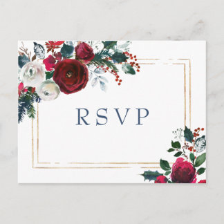 Bourgogne Winter Rozen Groen Bruiloft RSVP Briefkaart