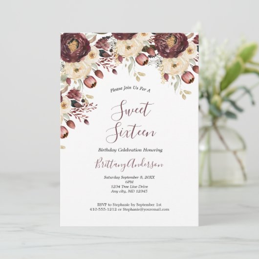 Bourgogne Wit Bloemen Botanisch Zoet Zestien 16 Kaart (Staand voorkant)