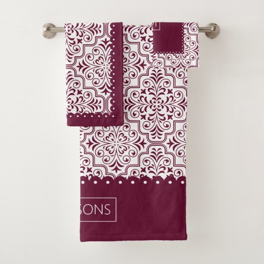 Bourgogne, wit demaspatroon, gespleten grenzen bad handdoek (Insitu)