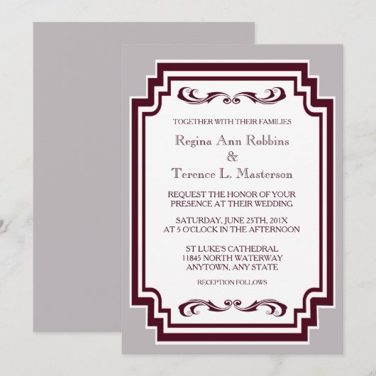 Bourgogne Wit Grijs Formeel Kaart (Voorkant / Achterkant)