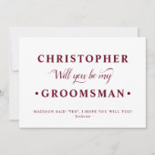 Bourgogne Wit Minimalistische Groomsman Proposal K Kaart (Voorkant)