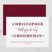 Bourgogne Wit Minimalistische Groomsman Proposal K Kaart (Voorkant / Achterkant)