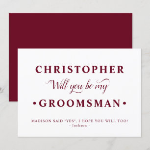Bourgogne Wit Minimalistische Groomsman Proposal K Kaart
