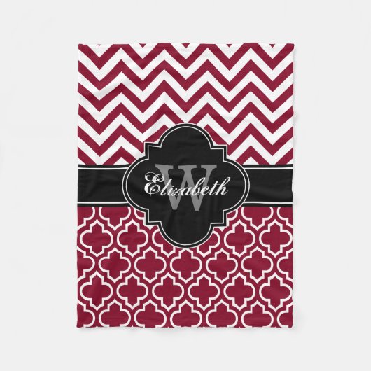 Bourgogne Wit Zwart Marokkaans #6 LG Chevron 1INQR Fleece Deken (Voorkant)