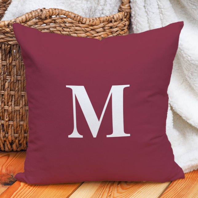 Bourgogne-witmonogram Initiaal Kussen (Burgundy and white monogram decorator pillow)