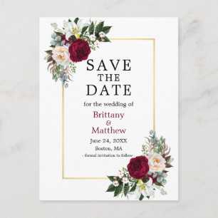 Bourgogne Witte Bloemen Bewaar De Datum Gouden Lij Briefkaart