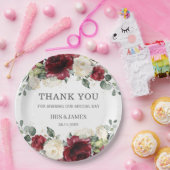 Bourgogne Witte Bloemen Roos Trouwdouche Verjaarda Papieren Bordje (Feest)