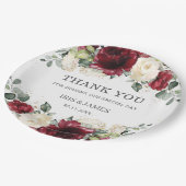 Bourgogne Witte Bloemen Roos Trouwdouche Verjaarda Papieren Bordje (Gekanteld)