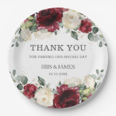 Bourgogne Witte Bloemen Roos Trouwdouche Verjaarda Papieren Bordje (Voorkant)