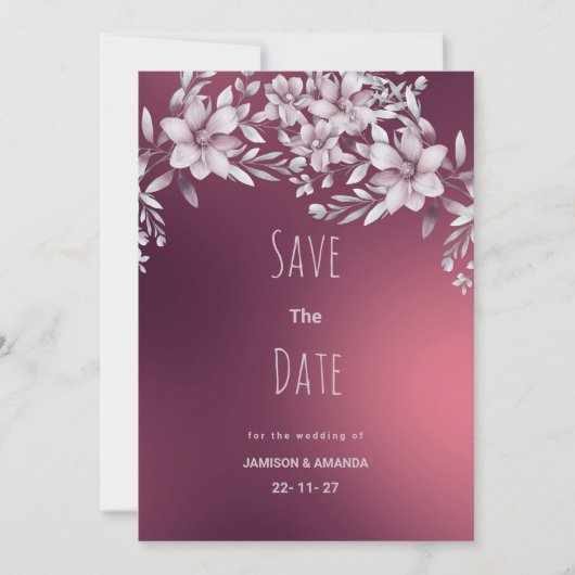 Bourgogne witte bloemengradiënt Save The Date Kaart (Voorkant)