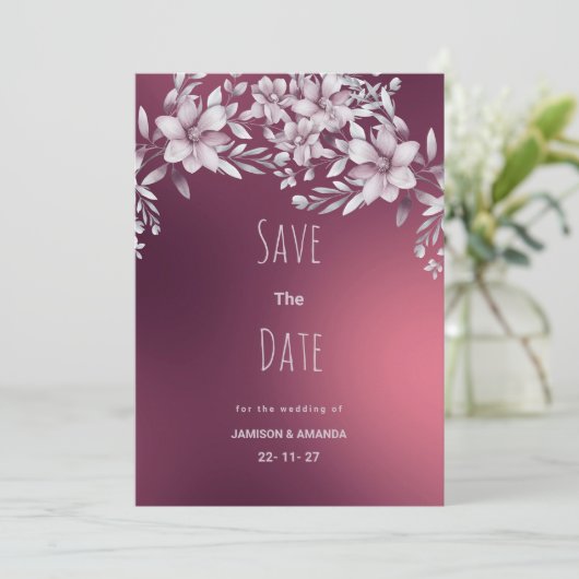 Bourgogne witte bloemengradiënt Save The Date Kaart (Staand voorkant)