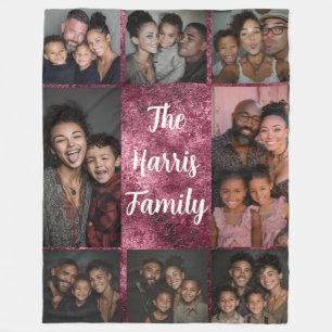 Bourgogne Witte Familie Foto Collage Fleece Deken