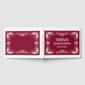 Bourgogne, witte papel picado Mexicaanse Quinceañe Gastenboek (Volledig)