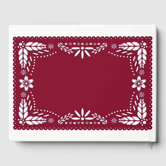 Bourgogne, witte papel picado Mexicaanse Quinceañe Gastenboek (Achterkant)