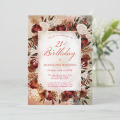 Bourgogne Witte Rose Herfst Bloemen 21e Verjaardag Kaart (Staand voorkant)