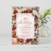 Bourgogne Witte Rose Herfst Bloemen 80ste Verjaard Kaart (Staand voorkant)