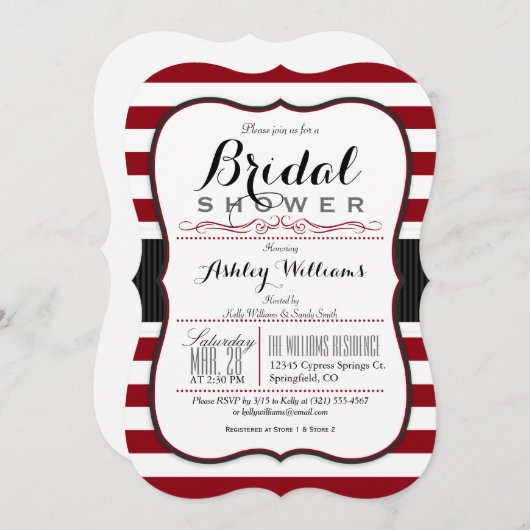 Bourgogne & witte strepen; Elegant Vrijgezellenfee Kaart (Voorkant / Achterkant)