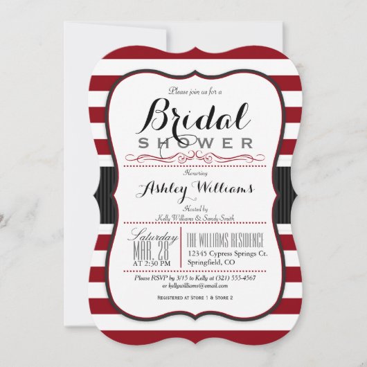 Bourgogne & witte strepen; Elegant Vrijgezellenfee Kaart (Voorkant)