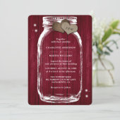 Bourgogne Wood Mason Jar Rustic Fall Wedding Kaart (Staand voorkant)