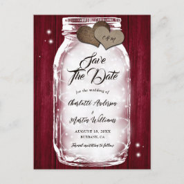 Bourgogne Wood String Lights Mason Jar Wedding Aankondigingskaart