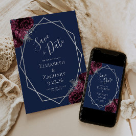 Bourgogne Zilver Bloemen Geo Marine Blauw Save the Save The Date