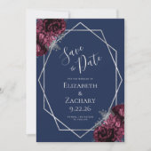 Bourgogne Zilver Bloemen Geo Marine Blauw Save the Save The Date (Voorkant)