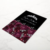 Bourgogne Zilver Bloemen Roos Quinceanera Folie Uitnodiging (Gedraaid)