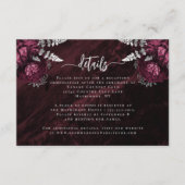 Bourgogne Zilver Bloemen Script Trouwdetails Informatiekaartje (Voorkant)