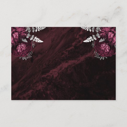 Bourgogne Zilver Bloemen Script Trouwdetails Informatiekaartje (Achterkant)