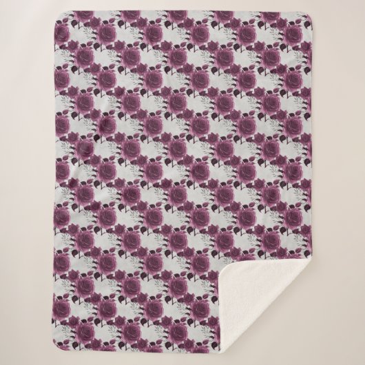 Bourgogne Zilver Bloemen Sherpa Deken (Voorkant)