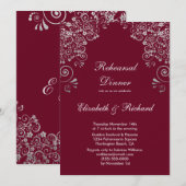 Bourgogne Zilver Grijs Bruiloft repetitie diner Kaart (Voorkant / Achterkant)