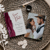 Bourgogne Zilver Licht Grijs Foto Save the Date Kaart