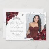 Bourgogne zilver quinceañera Save the Date Foto Kaart (Voorkant)