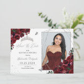 Bourgogne zilver quinceañera Save the Date Foto Kaart (Staand voorkant)