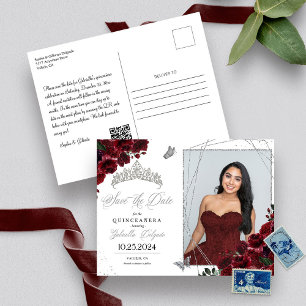 Bourgogne zilver quinceañera Save the Date Foto Kaart